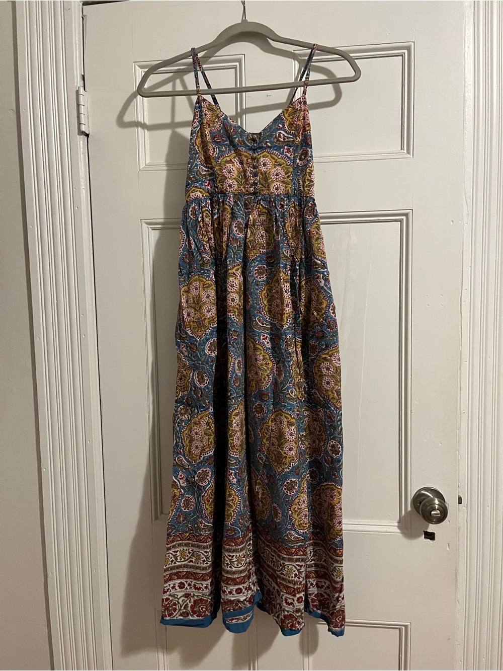 Anokhi Blue Paisley Maxi Dress with Spaghetti Straps